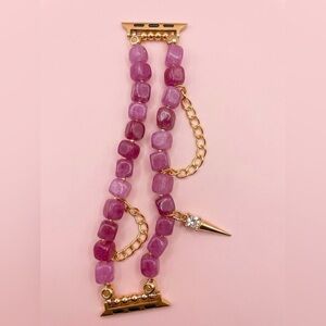 Strawberry quartz and gold accented watch band